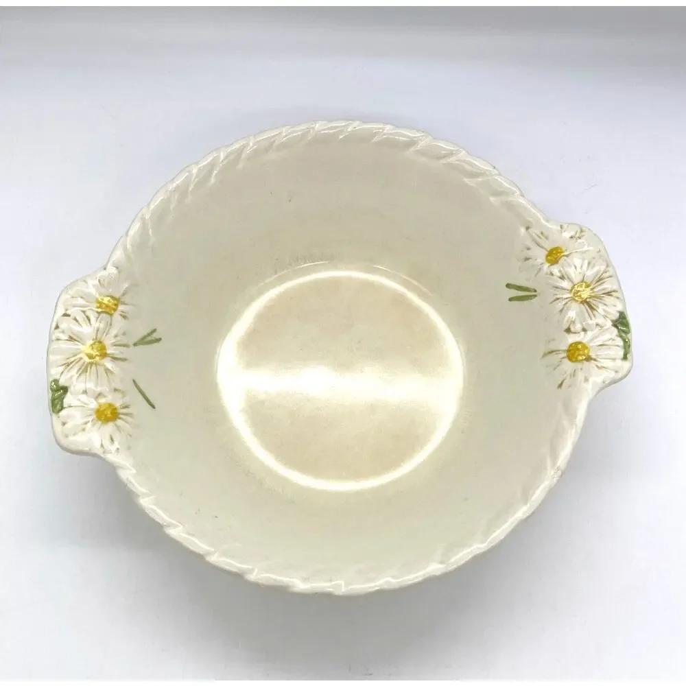 Vintage Metlox Sculptured Daisy Poppytrail Serving Bowl with Handles 9” Calif